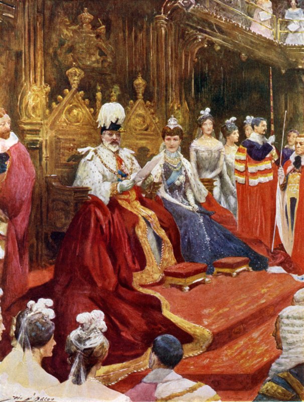 Król otwierający Parlament (litografia kolorowa) autorstwa John Henry Frederick (after) Bacon