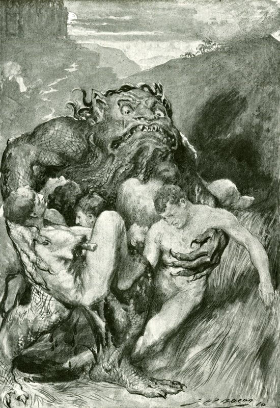 Demon zła, ze swoją dziką żarłocznością, chciwie ich pochwycił autorstwa John Henry Frederick after Bacon