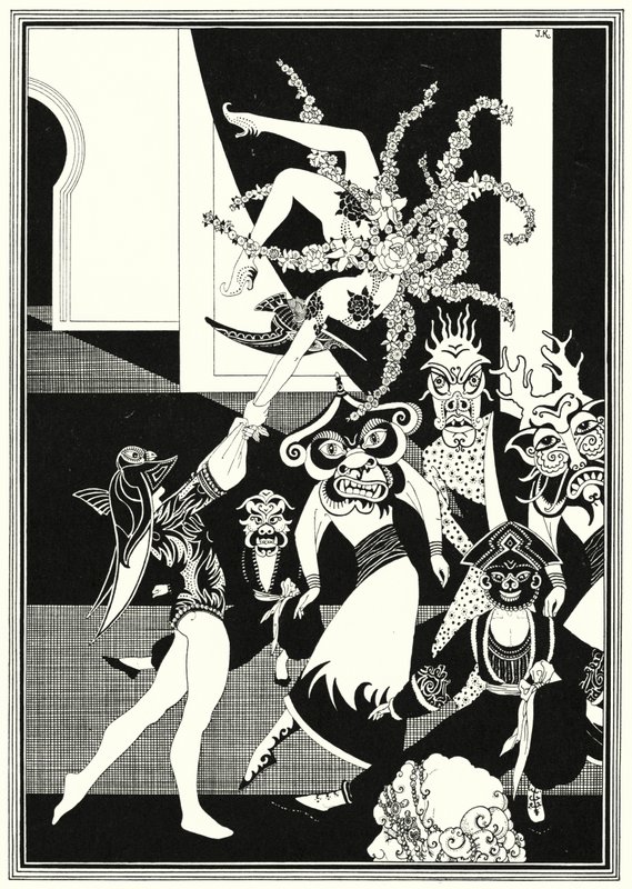 Ilustracja do Historii Aladyna i cudownej lampy (lito) autorstwa John Kettelwell