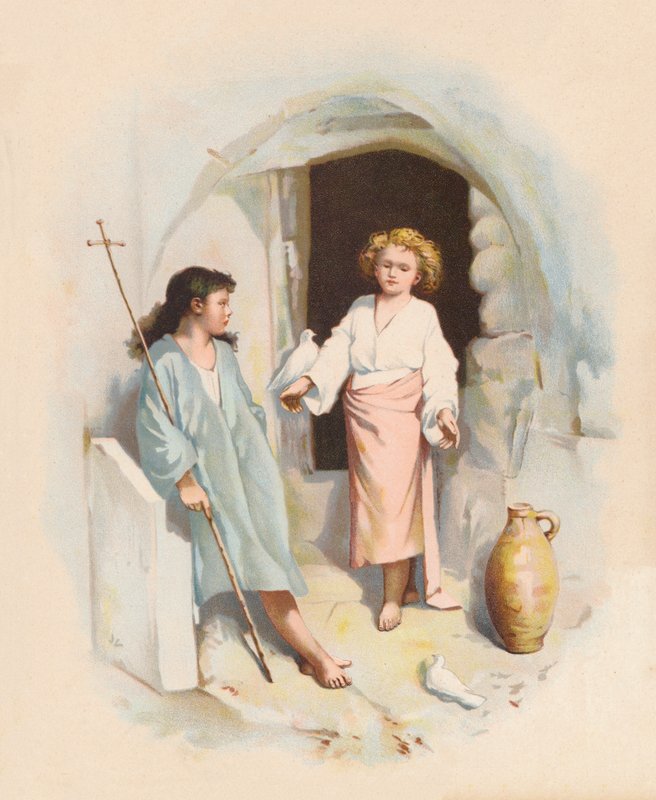 Chrystus i św. Jan (kolorowa litografia) autorstwa John Lawson