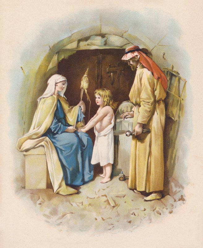 Chrystus w warsztacie stolarskim (kolorowa litografia) autorstwa John Lawson