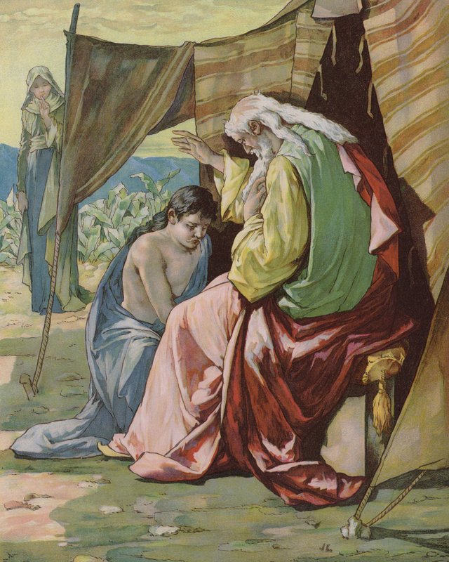 Izaak błogosławi Jakuba autorstwa John Lawson