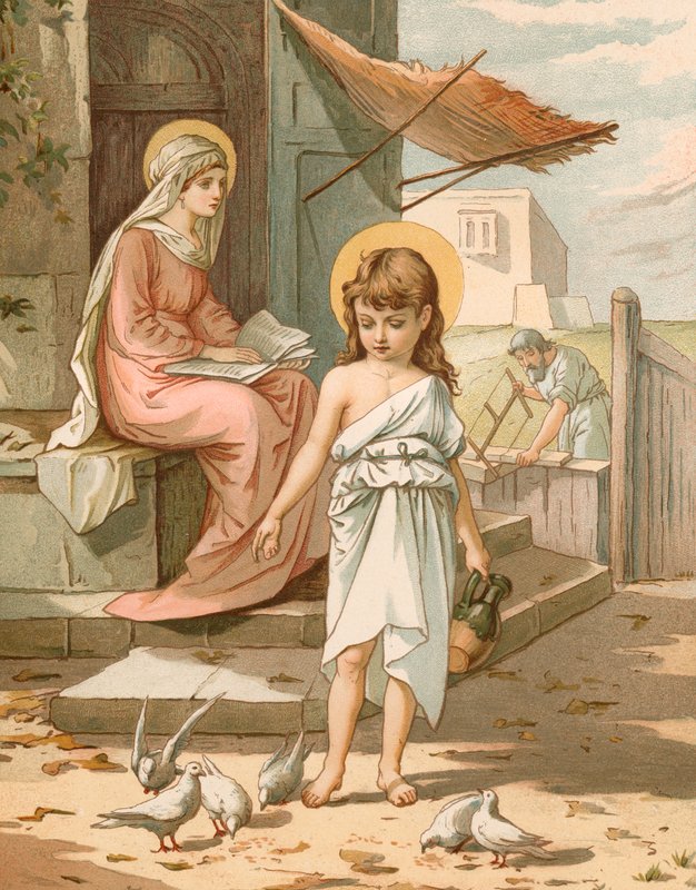 Jezus jako chłopiec bawił się z gołębiami autorstwa John Lawson