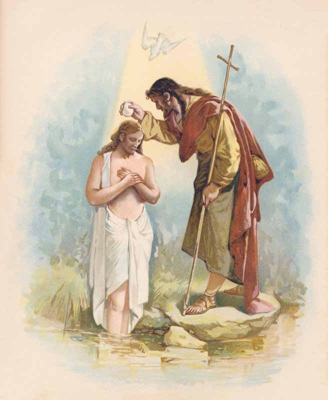 Jezus jest ochrzczony (kolorowa litografia) autorstwa John Lawson