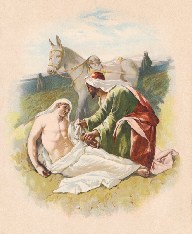 Dobry Samarytanin (kolorowa litografia) autorstwa John Lawson