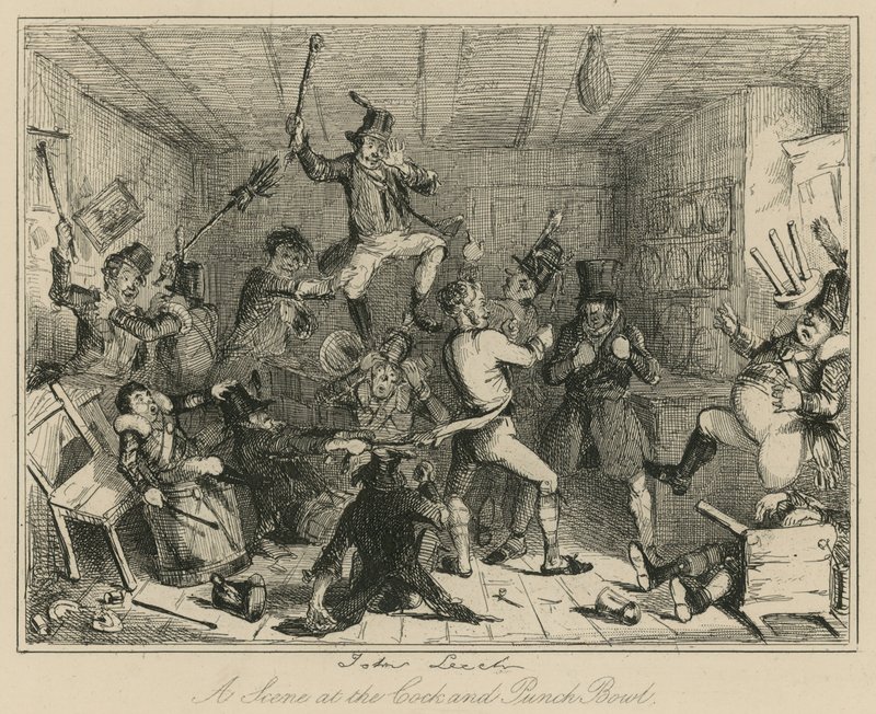Scena w Cock and Punch Bowl autorstwa John Leech