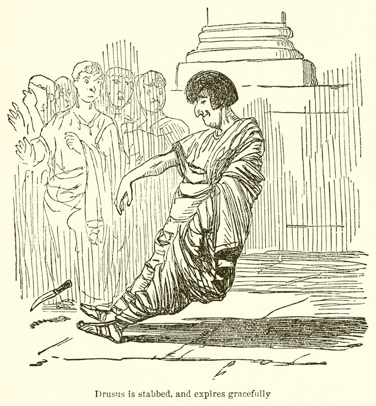 Drusus zostaje dźgnięty i wygasa wdzięcznie autorstwa John Leech