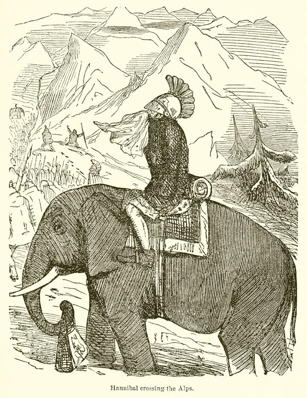 Hannibal przekraczający Alpy autorstwa John Leech