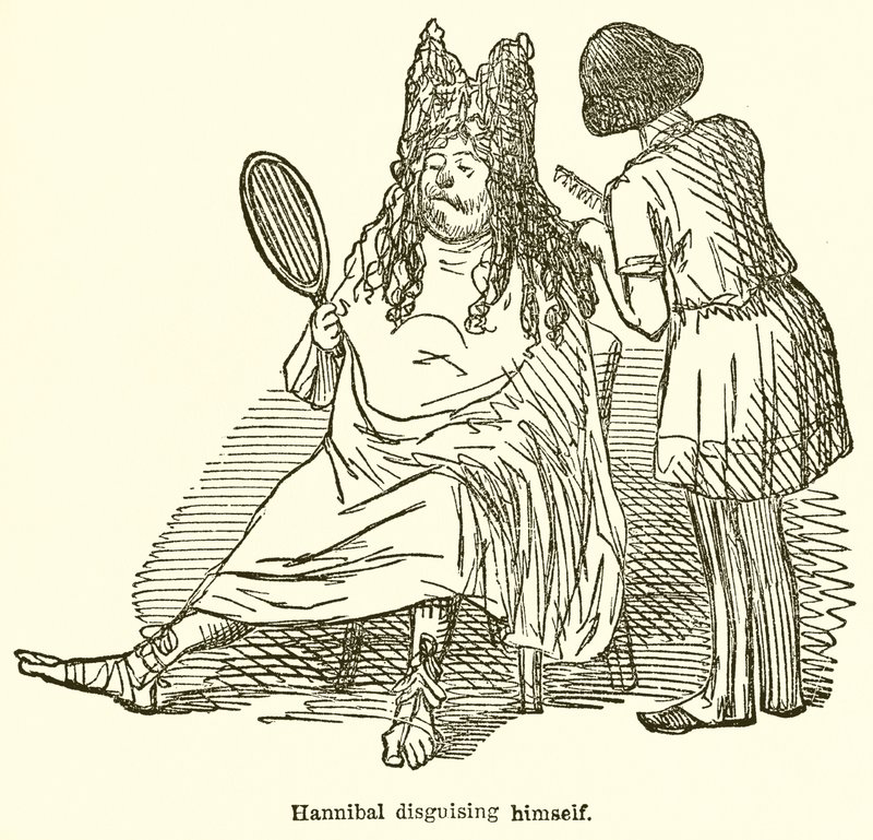 Hannibal przebierający się autorstwa John Leech