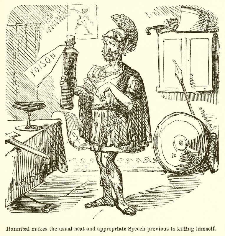 Hannibal wygłasza zwykłą schludną i odpowiednią mowę poprzedzającą samobójstwo autorstwa John Leech
