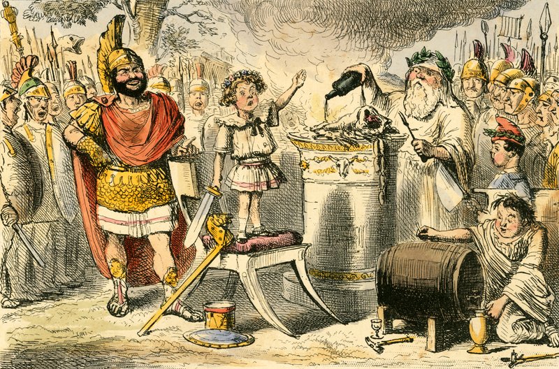 Hannibal, podczas gdy jeszcze dziecko przysięga Rzymianom wieczną nienawiść autorstwa John Leech