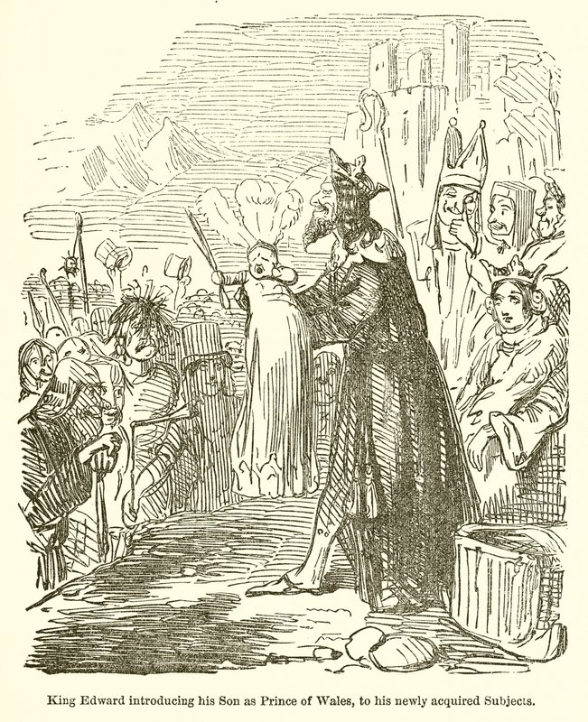 Król Edward przedstawia swojego syna jako księcia Walii swoim nowo nabytym poddanym autorstwa John Leech