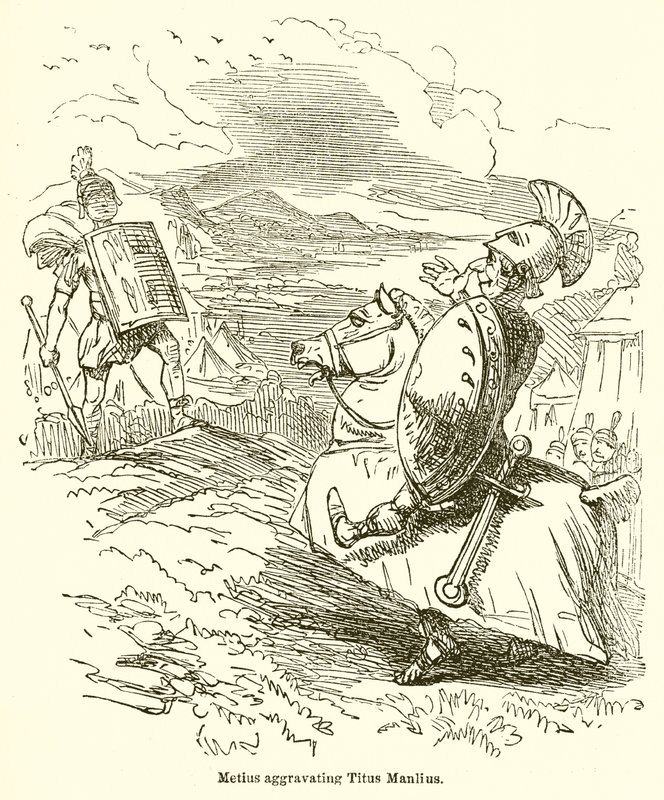 Metius denerwujący Tytusa Manliusza autorstwa John Leech