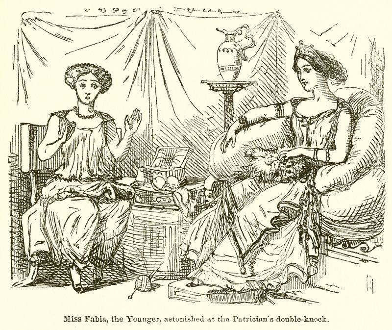 Panna Fabia, młodsza, zdumiona podwójnym pukaniem patrycjusza autorstwa John Leech