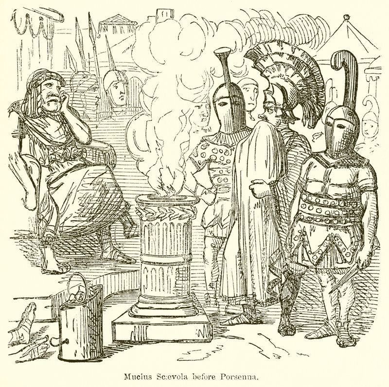 Mucius Scaevola przed Porsenną autorstwa John Leech
