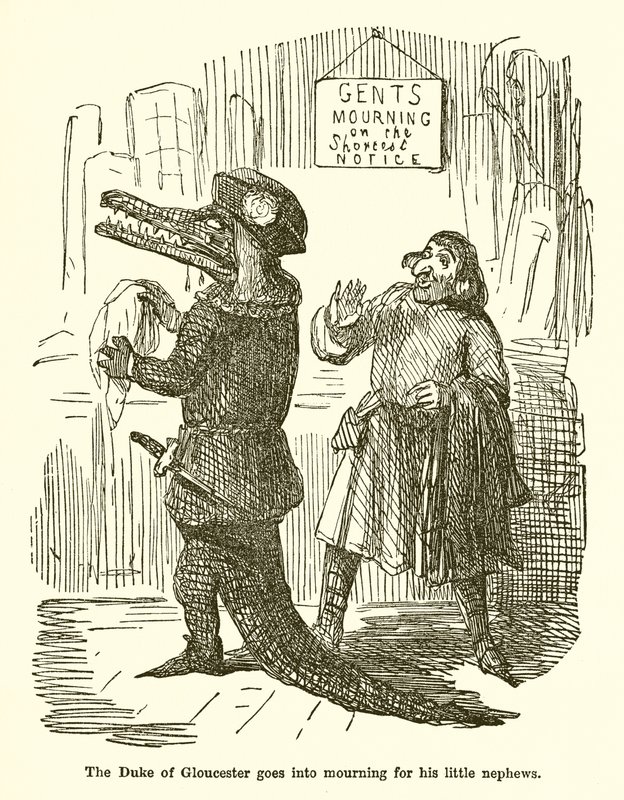 Książę Gloucester wyrusza w żałobę po swoich małych bratankach autorstwa John Leech