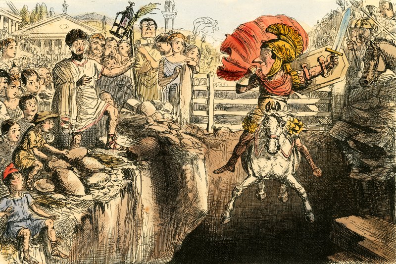 Waleczny Curtius skaczący w przepaści autorstwa John Leech