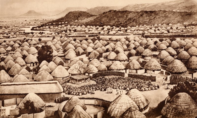 Mochudi, Bechuanaland (litografia) autorstwa John Macfarlane