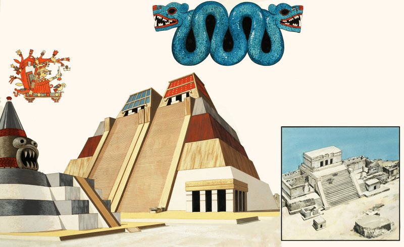 Niesamowite miasto Tenochtitlan (gwasz na papierze) autorstwa John Marshall