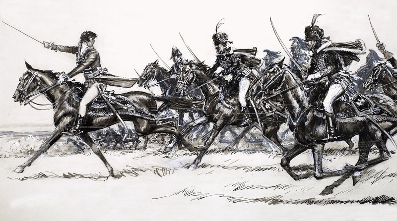 Szarża kawalerii autorstwa John Millar Watt
