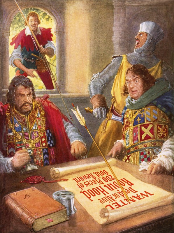 Robin Hood upokarzający księcia Jana autorstwa John Millar Watt