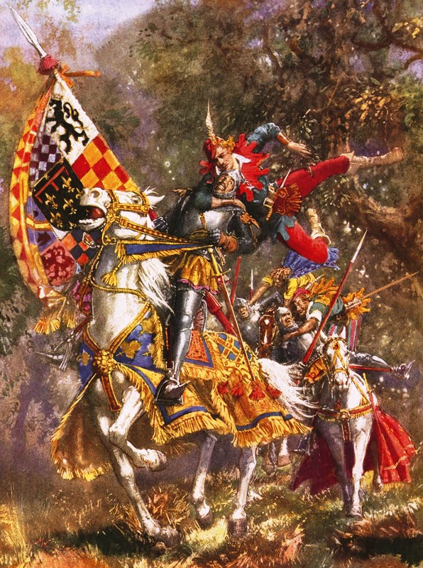 Robin Hood skaczący z drzewa autorstwa John Millar Watt