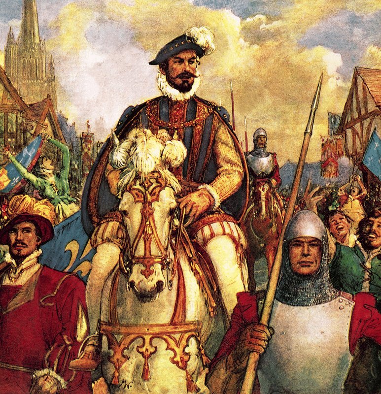 Książę Guise powraca do Paryża w triumfie w 1588 roku po pokonaniu francuskich protestanckich rebeliantów. autorstwa John Millar Watt