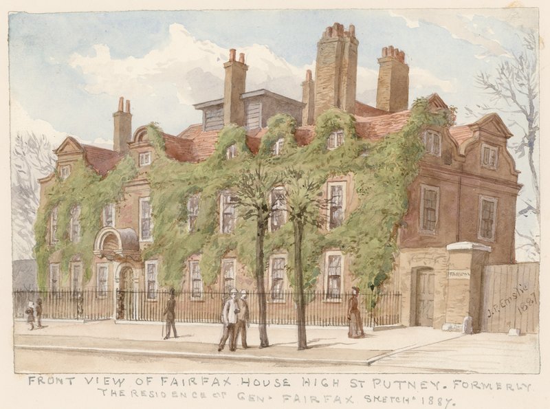 Widok z przodu Fairfax House, Putney, Londyn, rezydencja generała Fairfax, 1887 autorstwa John Phillipp Emslie