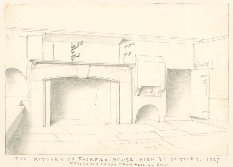 Kuchnia w Fairfax House, High Street, Putney, 1887; rezydencja Cromwellowskiej Gandawy autorstwa John Phillipp Emslie
