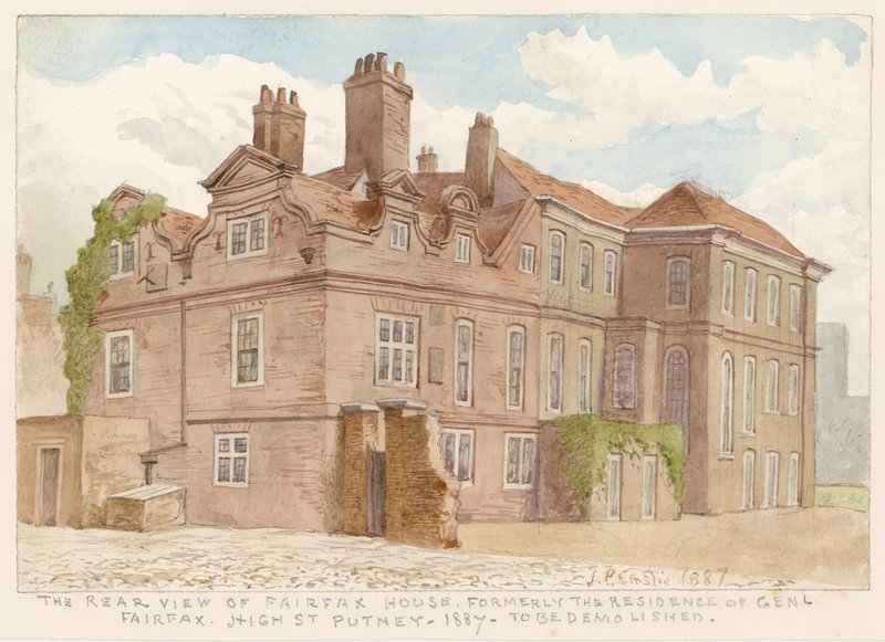 Widok z tyłu Fairfax House, High Street, Putney, Londyn, dawnej rezydencji generała Fairfax, 1887 autorstwa John Phillipp Emslie
