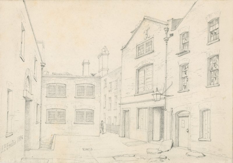White Hart Court, Castle Street, St Martin in the Fields. Zburzony wraz z budową Charing Cross Road. autorstwa John Phillipp Emslie