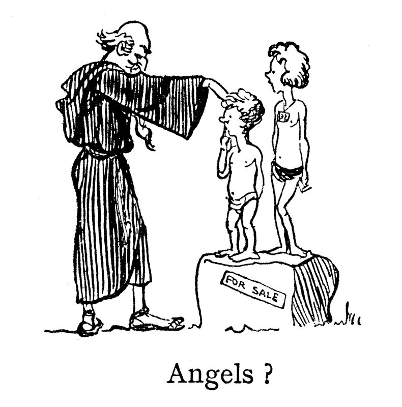 Anioły, Papież Grzegorz, Non Angli, Sed Angeli (nie Aniołowie, ale anglikanie) (litografia) autorstwa John Reynolds