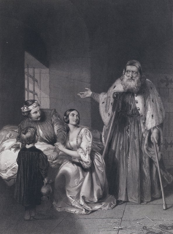 Francesco Foscari, doża Wenecji, ogłaszający wyrok wygnania na swojego syna Giacopo (rycina) autorstwa John Rogers (after) Herbert