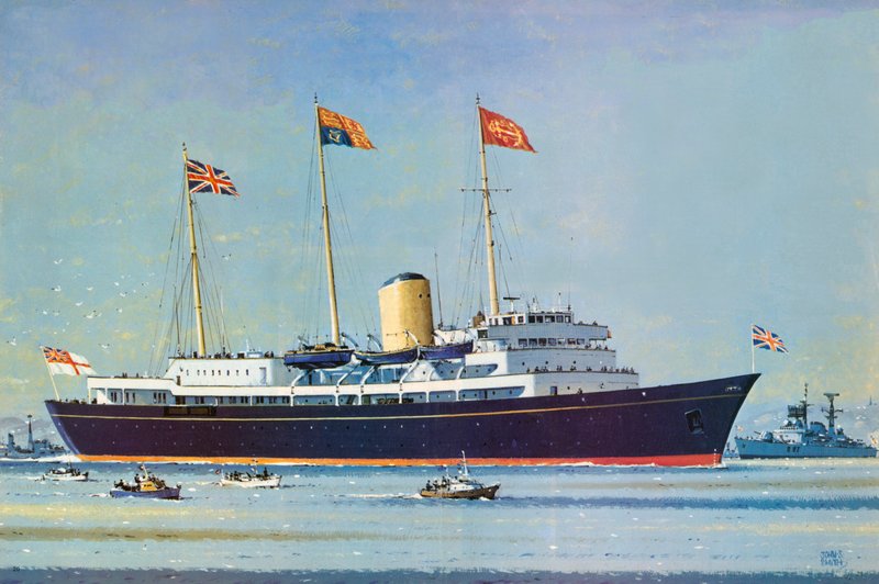 Britannia, pływający dom królowej Elżbiety II i księcia Filipa (kolorowa litografia) autorstwa John S. Smith