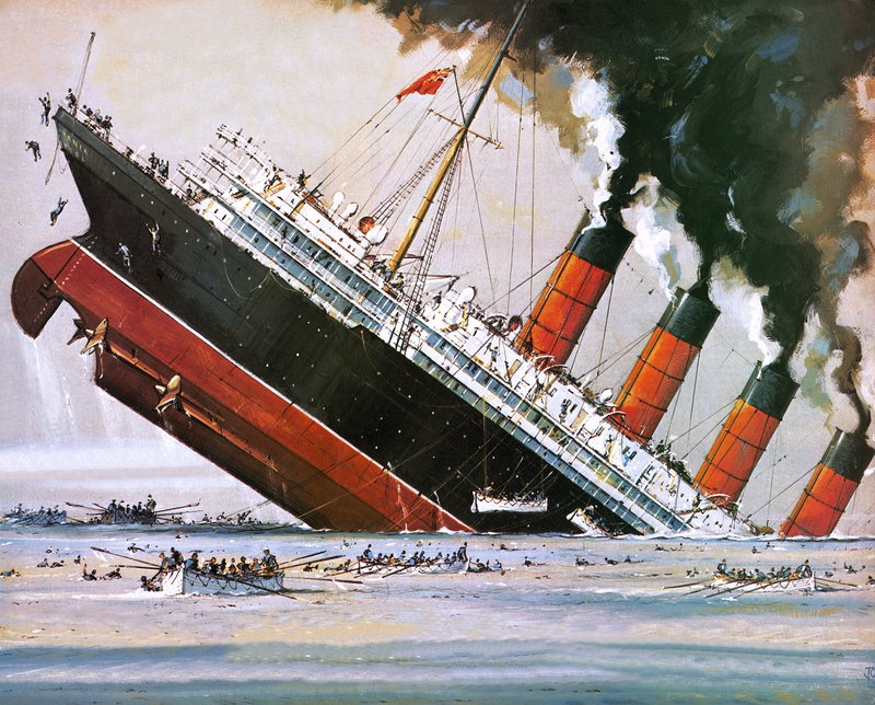 Zatonięcie statku Lusitania w maju 1915 r. (litografia) autorstwa John S. Smith
