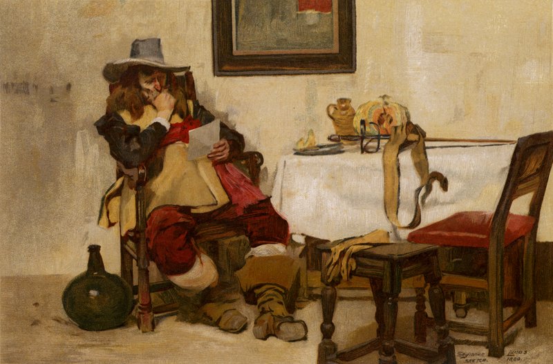 Long Bill, człowiek czytający (chromolitho) autorstwa John Seymour (after) Lucas
