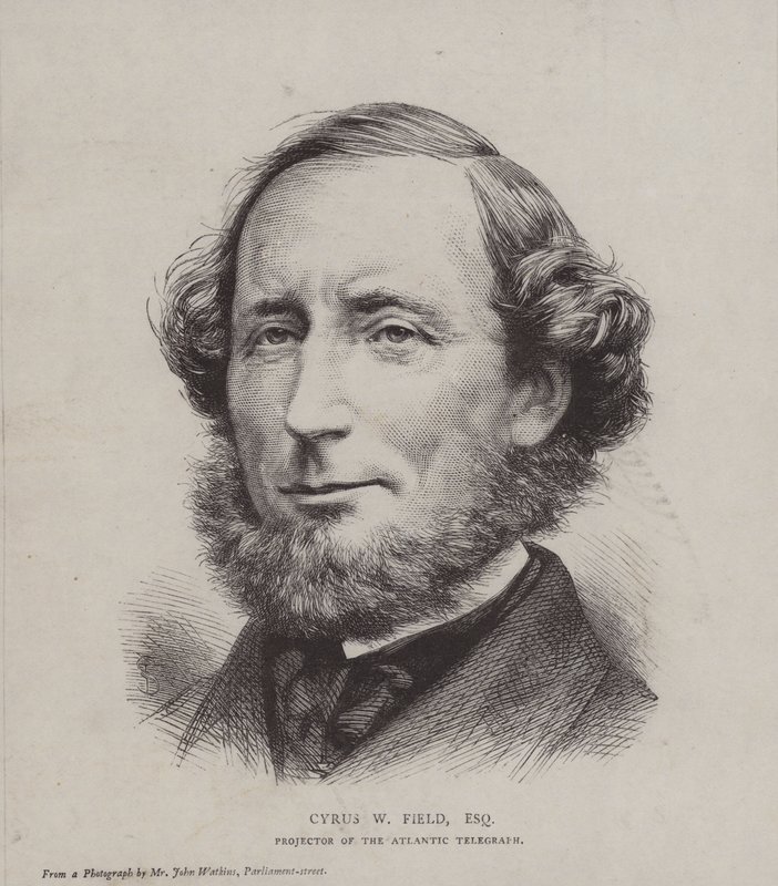 Cyrus West Field, amerykański finansista zaangażowany w układanie pierwszego transatlantyckiego kabla telegraficznego w 1858 r autorstwa John Watkins
