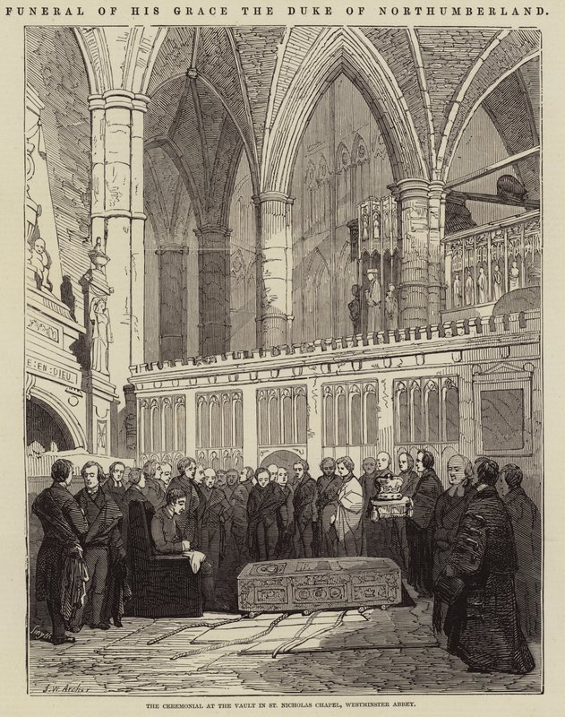 Pogrzeb Jego Wysokości Księcia Northumberland, ceremonia przy sklepieniu w kaplicy św. Mikołaja, opactwo Westminster autorstwa John Wykeham Archer