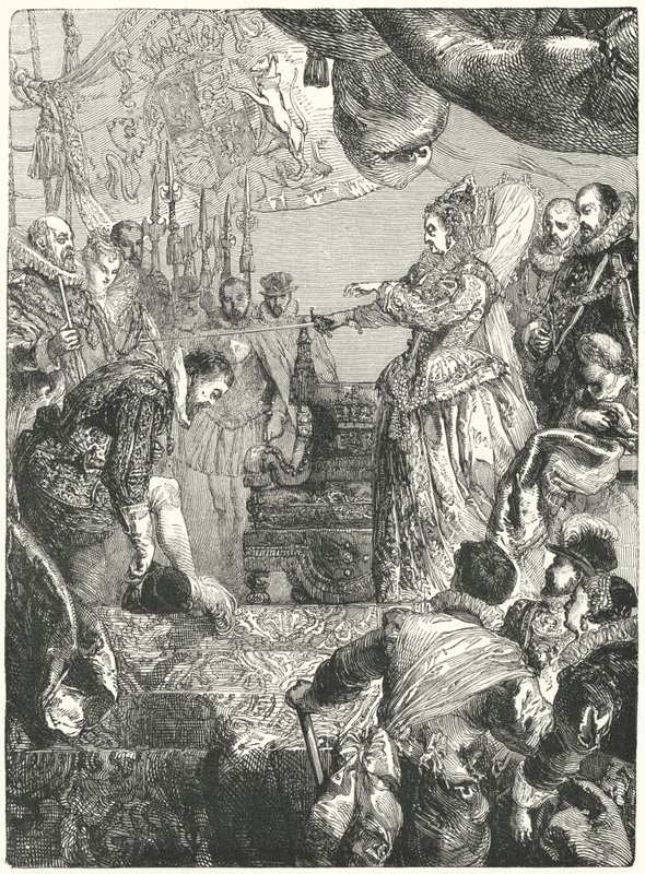 Sir Francis Drake otrzymuje tytuł szlachecki od królowej Elżbiety I, 1581 autorstwa John after Gilbert