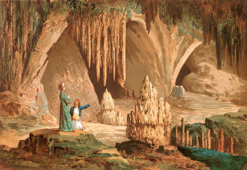 Joseph Pitton de Tournefort zwiedzający grotę Antiparos w Grecji autorstwa Jose Armet Portanell
