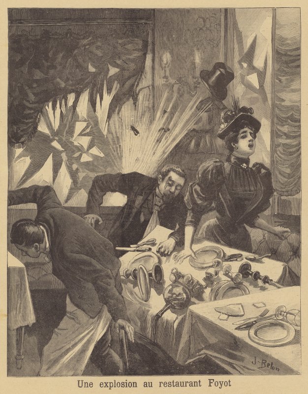 Anarchistyczne bombardowanie restauracji Foyot autorstwa Jose Belon