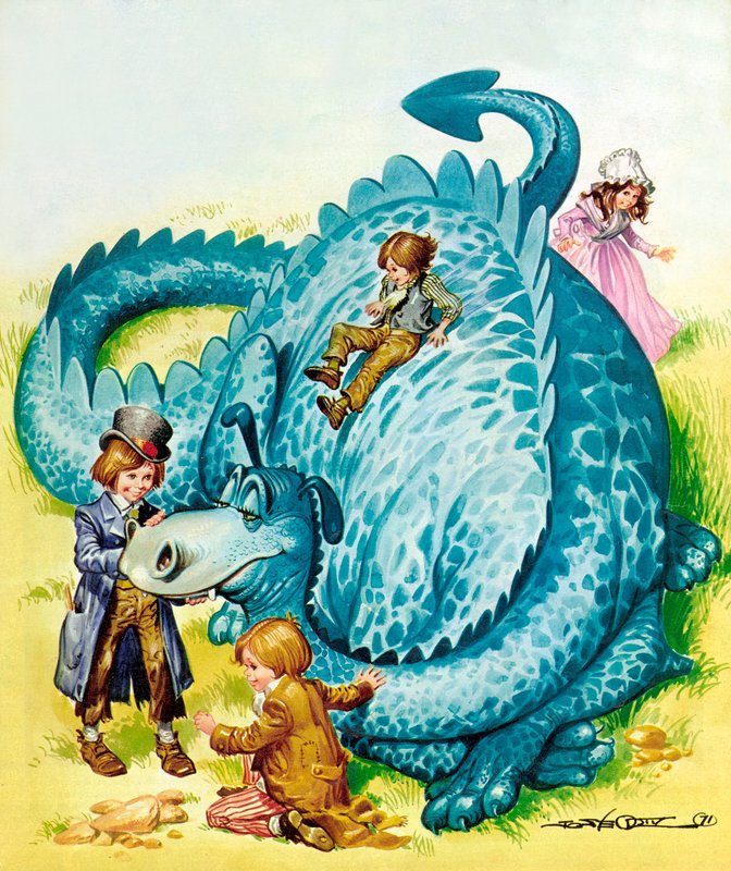 Łagodny smok (kolorowa litografia) autorstwa Jose Ortiz