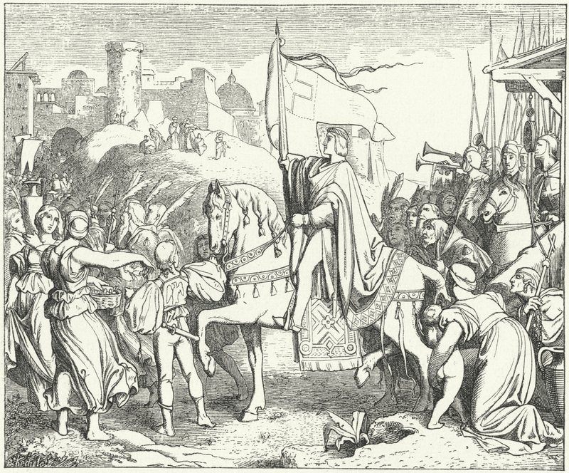 Cesarz Rzymski Fryderyk II wkraczający do Jerozolimy, Szósta Krucjata autorstwa Josef Mathias (after) Trenkwald