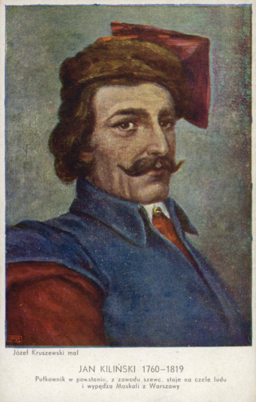 Jan Kiliński, polski dowódca wojskowy powstania kościuszkowskiego przeciwko władzy rosyjskiej w Polsce (litografia kolorowa) autorstwa Josef Wincenty Kruszewski