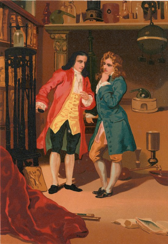 Robert Boyle i Denis Papin dokonują inspekcji komory fermentacji parowej firmy Papin autorstwa Josep or Jose Planella Coromina