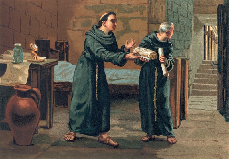 Roger Bacon wysyła swoje Magnum Opus do Papieża autorstwa Josep or Jose Planella Coromina