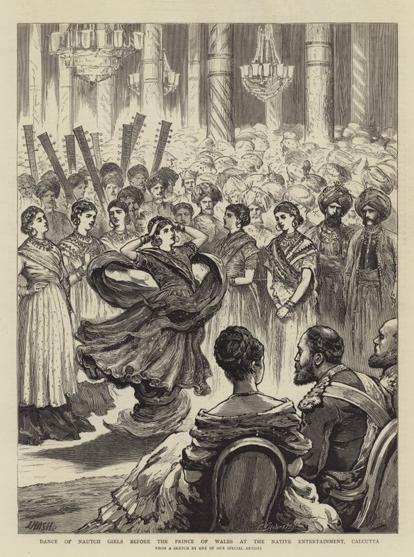 Taniec Nautch Girls przed Księciem Walii w Native Entertainment, Kalkuta autorstwa Joseph Nash