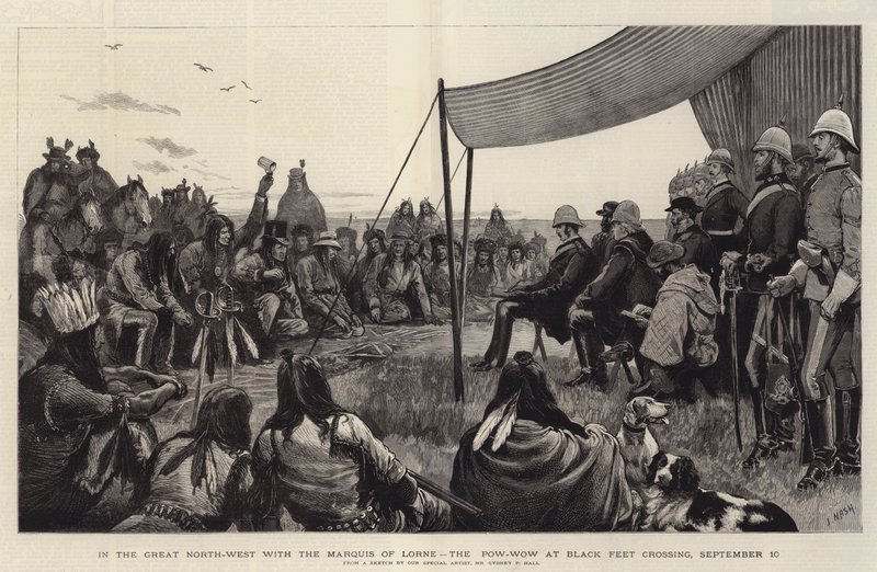 Na Wielkim Północnym Zachodzie z markizem Lorne, Pow-Wow na Black Feet Crossing, 10 września autorstwa Joseph Nash