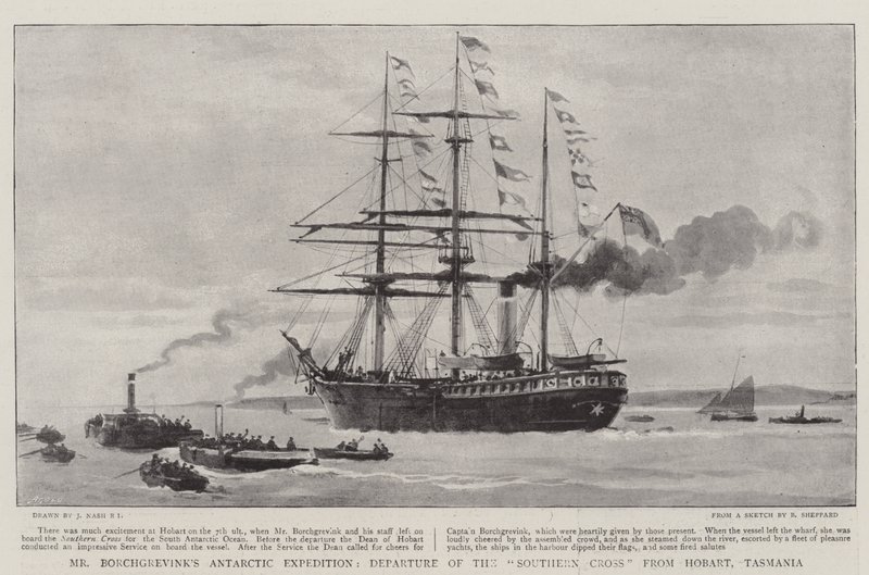 Wyprawa Antarktyczna pana Borchgrevinka, Wyjazd Krzyża Południa z Hobart na Tasmanii autorstwa Joseph Nash