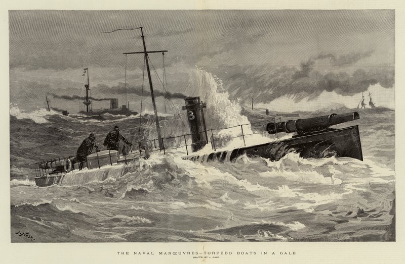 Manewry morskie, łodzie torpedowe w wichrze autorstwa Joseph Nash